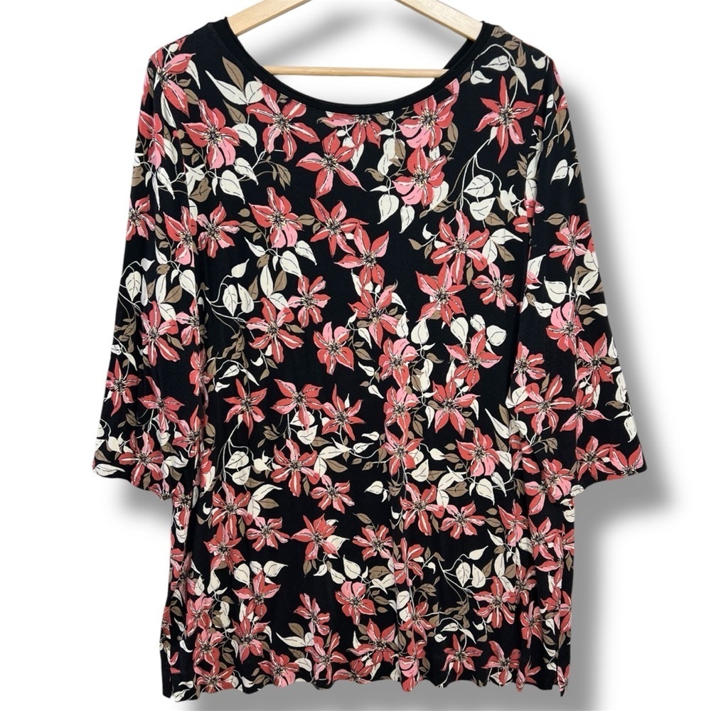 J. Jill Wearever Botanical Floral Knit Tunic Womens‎ XL V-Back Top Comfort Boho